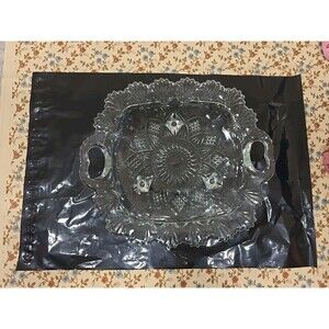 Vintage 1960-1970s Pasari Indonesian Footed Crystal Tray With Heart Handles